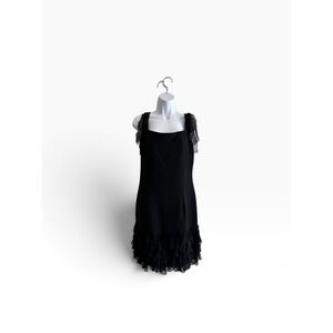 Vintage 90s  Maggy L London Cocktail Dress 6 Black Ruffle Hem LBD Party Prom